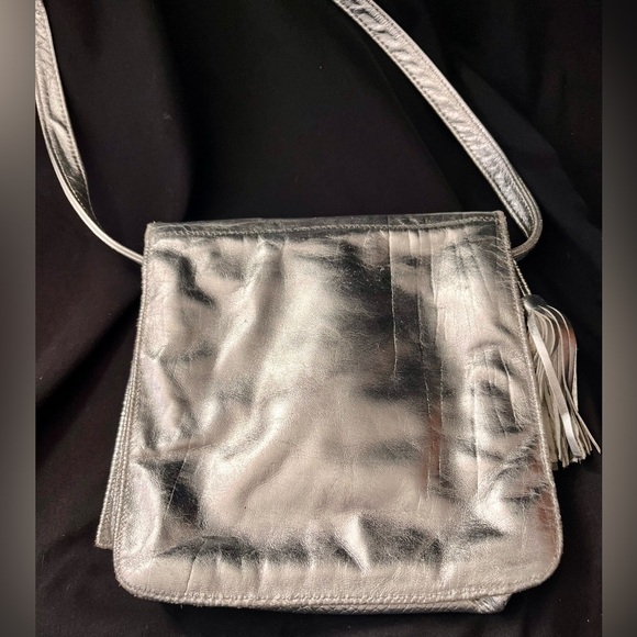 Bags by Pinky Genuine Leather Silver Studded VTG 80s Crossbody Purse USA Made - Picture 3 of 17